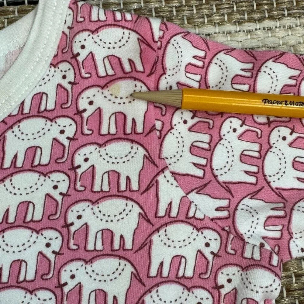 Roller Rabbit Hathi Elephant Print Footie Pajama One Piece Pink White Size 3-6MM